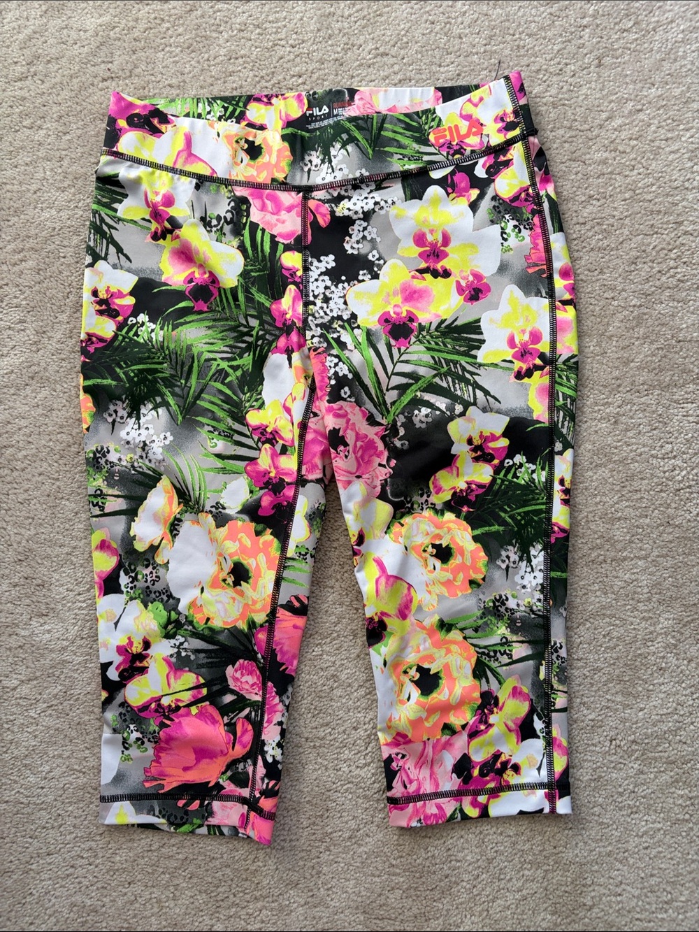 Fila Running Floral Capri Leggings in Pink, Yellow, Green
